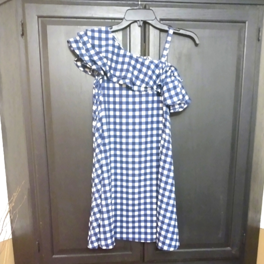 Blue and white check dress